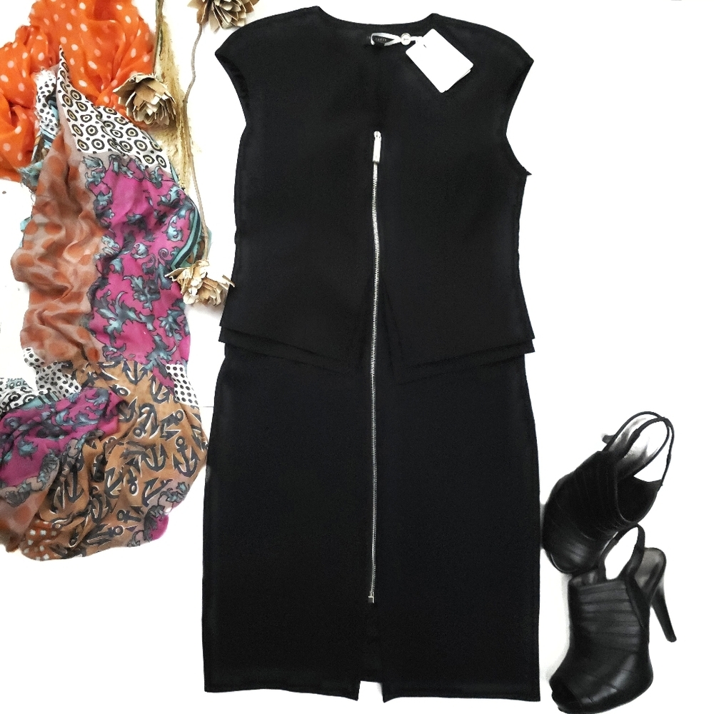 New Ted Baker Structured Zip Peplum  Black Dress Sz 8 - Picture 12 of 13